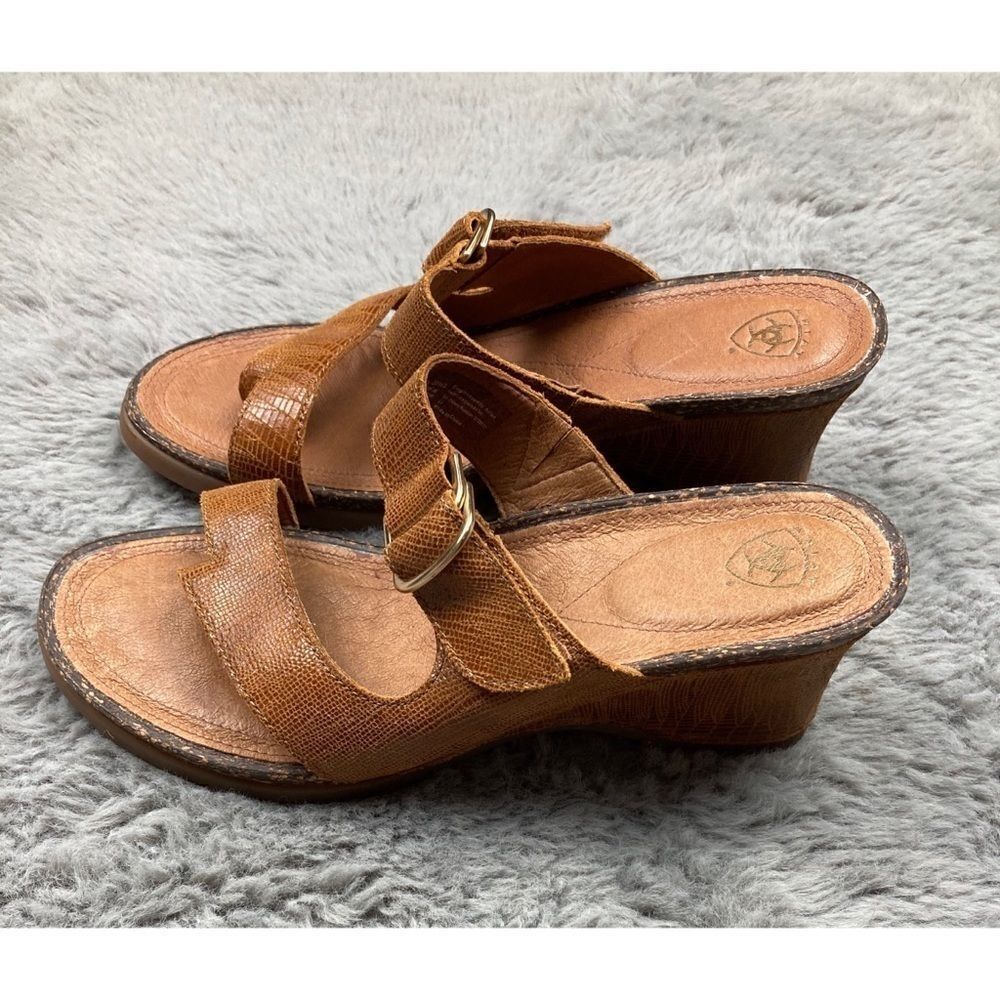 Ariat crocodile embossed leather wedge sandals - Picture 4 of 9